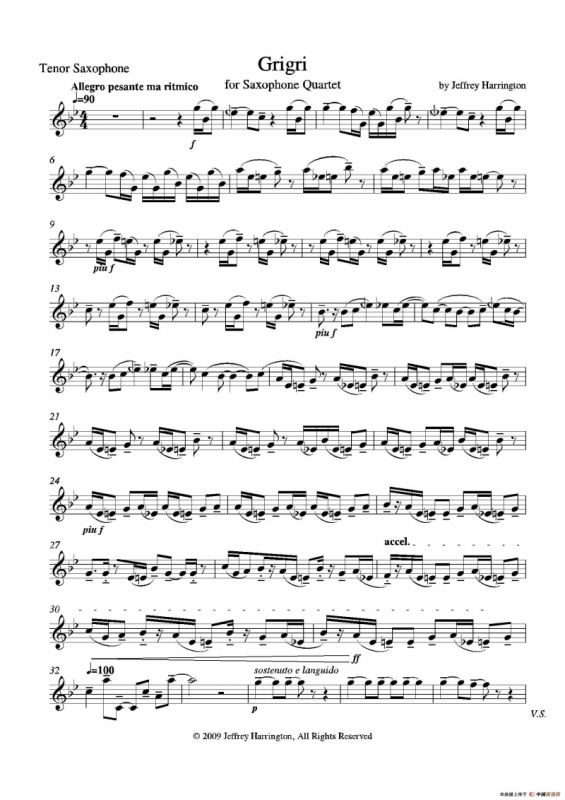 Grigri（四重奏次中音萨克斯分谱）