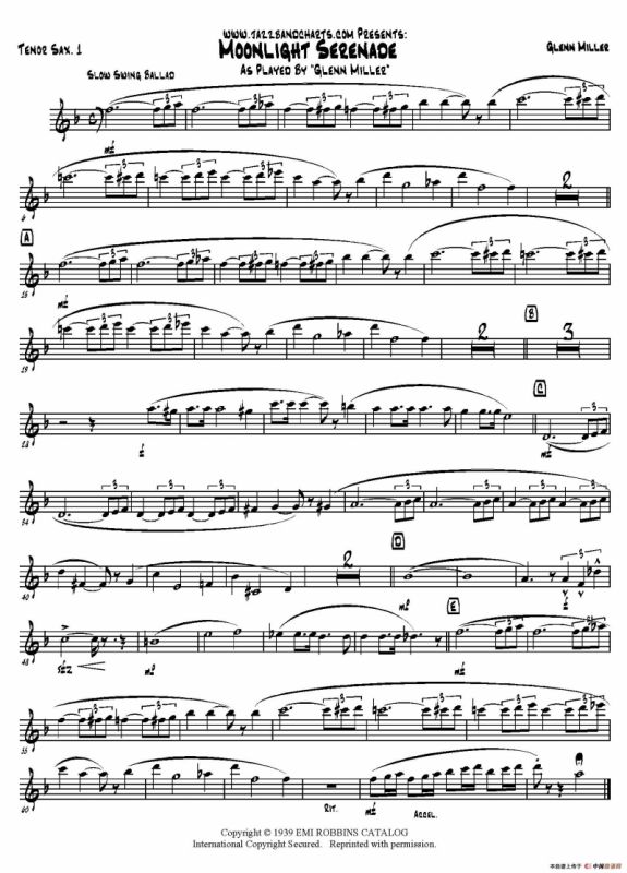 Moonlight Serenade（第一次中音萨克斯分谱）