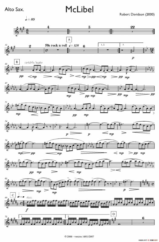 Mclibel（五重奏中音萨克斯分谱）