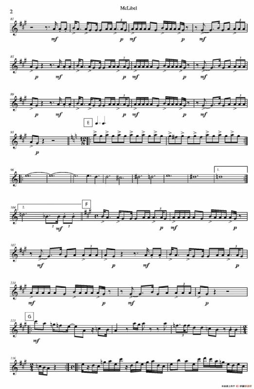 Mclibel（五重奏中音萨克斯分谱）