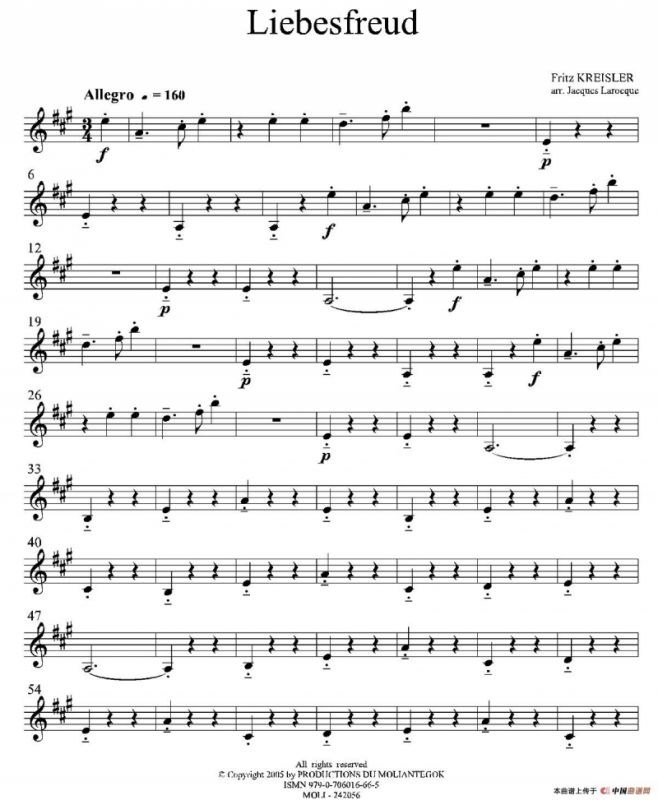 Liebesfreud（四重奏第二上低音萨克斯分谱）