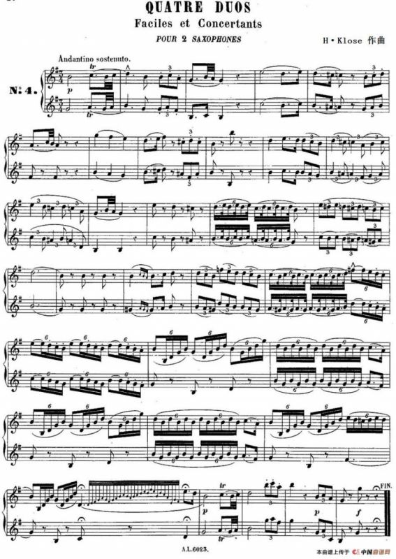 H·Klose练习曲（Quatre Duos Faciles et Concertants Pour 2 Saxophones—No.4）