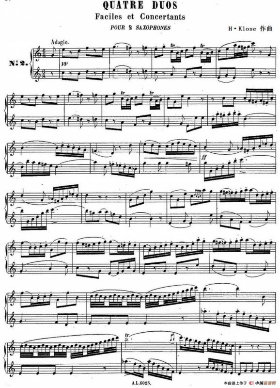 H·Klose练习曲（Quatre Duos Faciles et Concertants Pour 2 Saxophones—No.2）