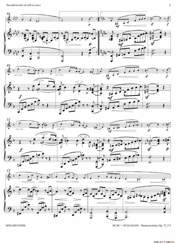 舒曼幻想曲三首 Op73（Ⅲ）（中音萨克斯+钢琴伴奏）