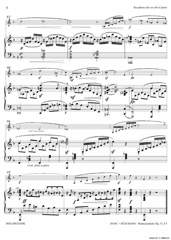 舒曼幻想曲三首 Op73（Ⅲ）（中音萨克斯+钢琴伴奏）