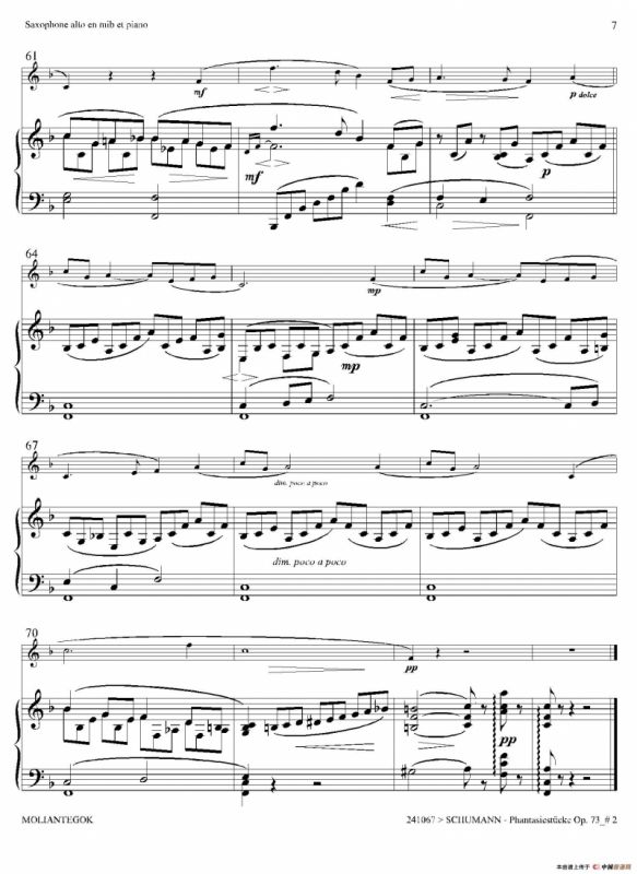 舒曼幻想曲三首 Op73（Ⅱ）（中音萨克斯+钢琴伴奏）