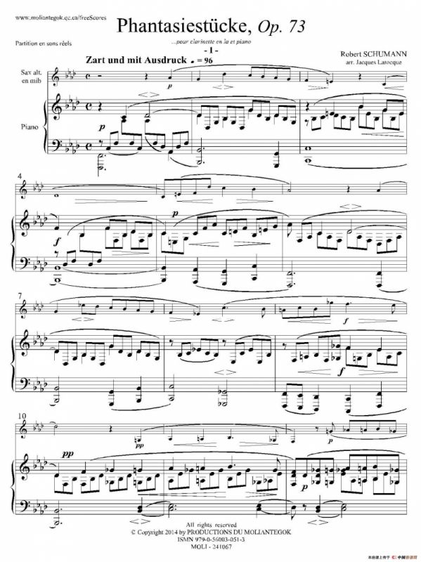 舒曼幻想曲三首 Op73（Ⅰ）（中音萨克斯+钢琴伴奏）