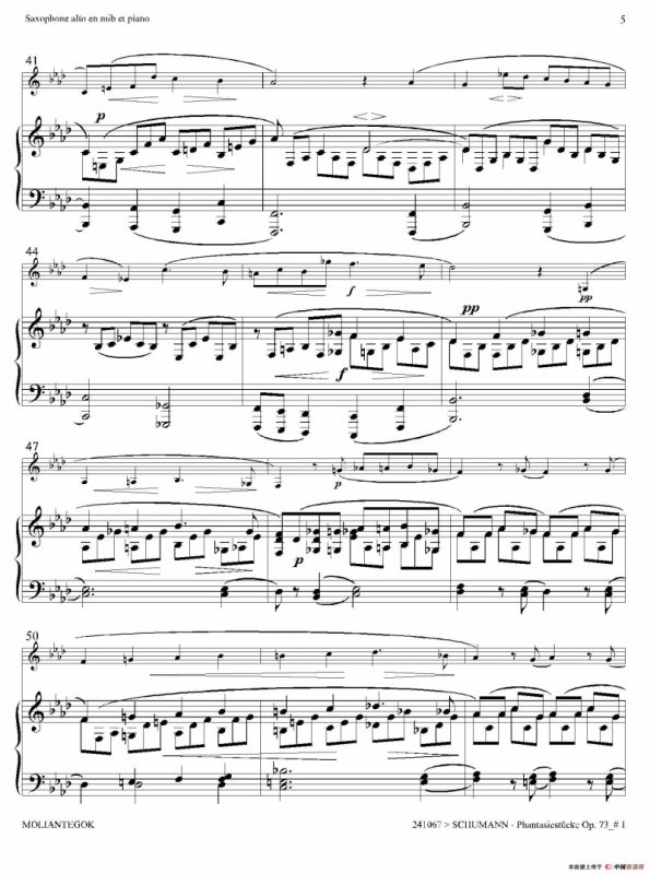 舒曼幻想曲三首 Op73（Ⅰ）（中音萨克斯+钢琴伴奏）