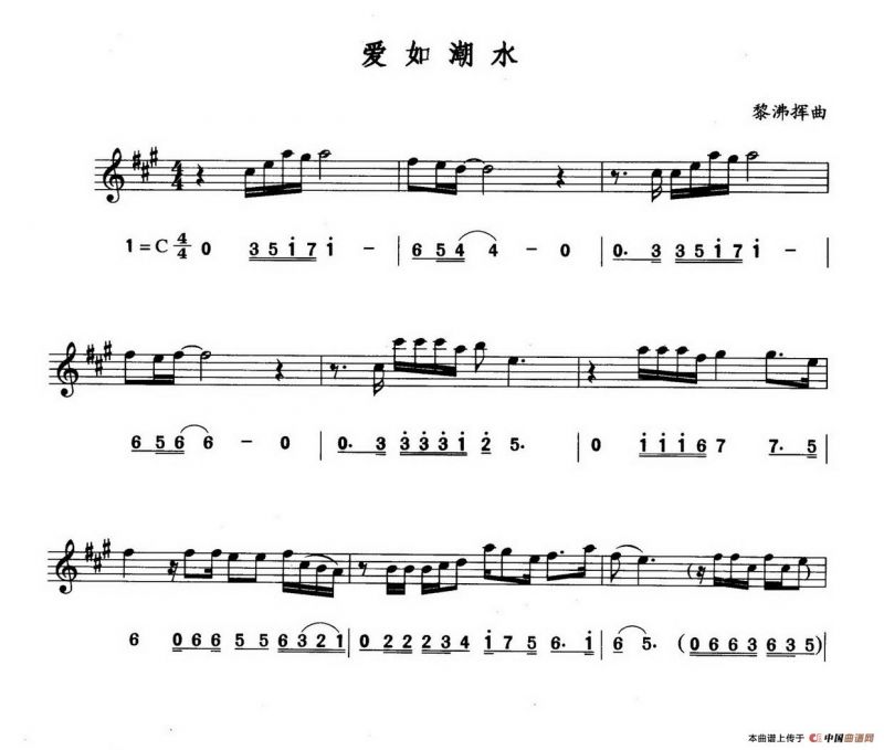 爱如潮水（线简谱对照版）