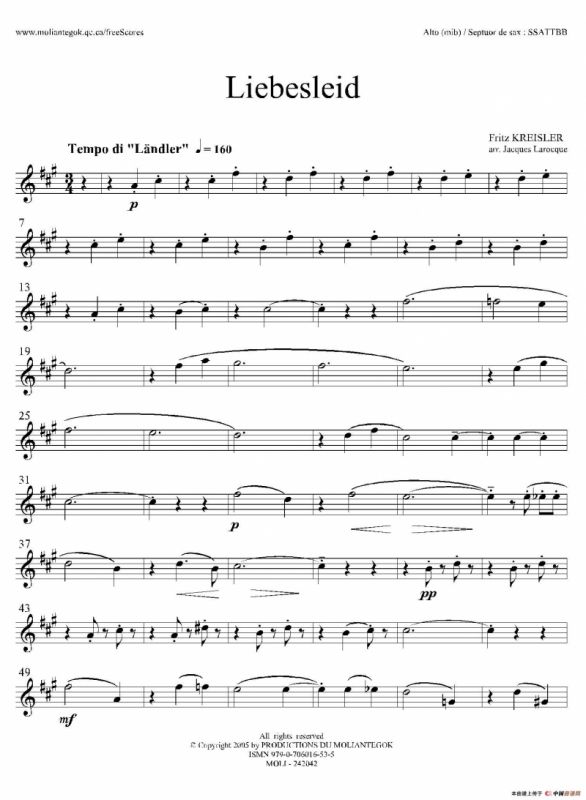 Liebesleid（四重奏、中音萨克斯分谱）