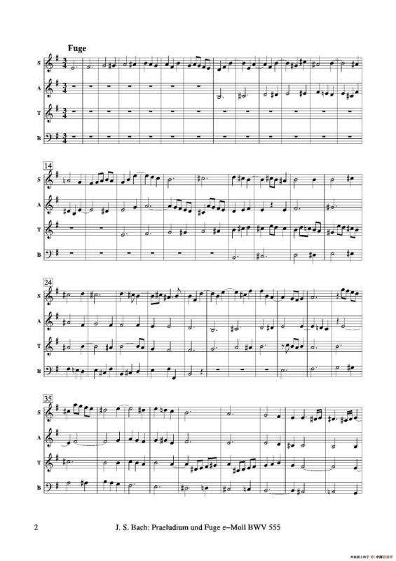 Praeludium und Fuge e-Moll（四重奏总谱+分谱）