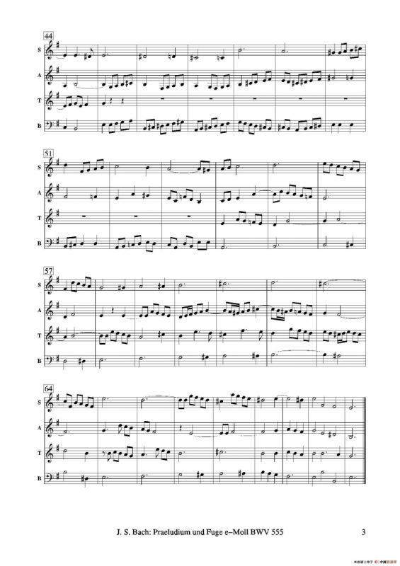 Praeludium und Fuge e-Moll（四重奏总谱+分谱）