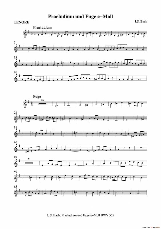 Praeludium und Fuge e-Moll（四重奏总谱+分谱）