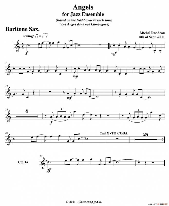 Angels for Jazz Ensemble（上低音萨克斯分谱）