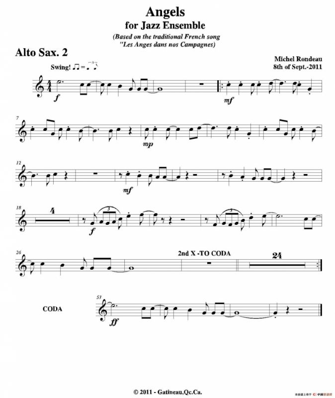 Angels for Jazz Ensemble（第二中音萨克斯分谱）