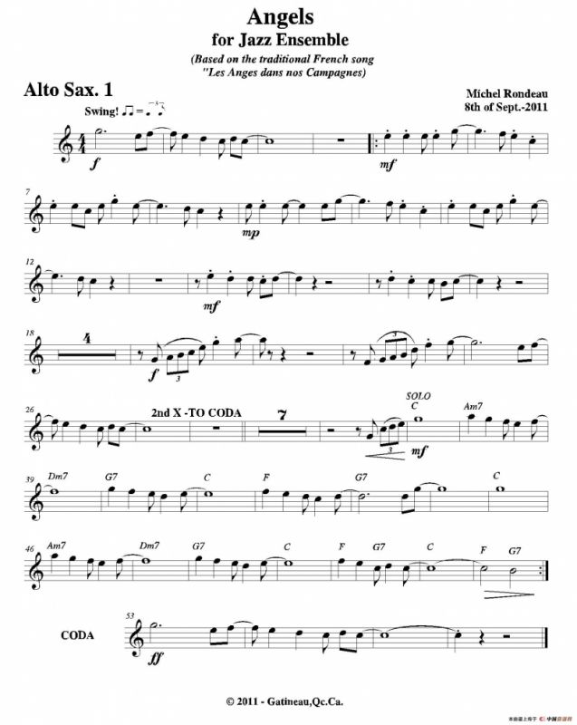 Angels for Jazz Ensemble（第一中音萨克斯分谱）