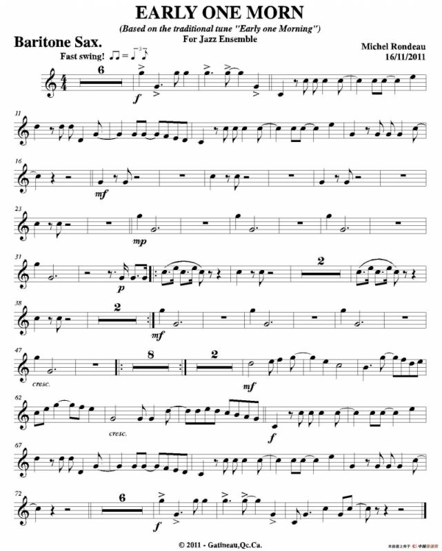 EARLY ONE MORN（上低音萨克斯分谱）