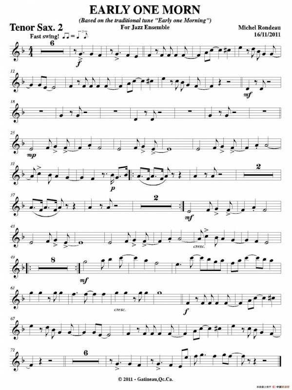 EARLY ONE MORN（第二次中音萨克斯分谱）