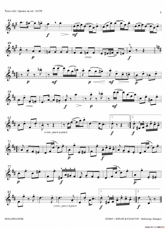 Heliotrope Bouquet（四重奏次中音萨克斯分谱）