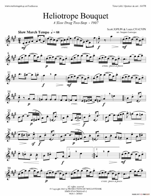 Heliotrope Bouquet（四重奏高音萨克斯分谱）