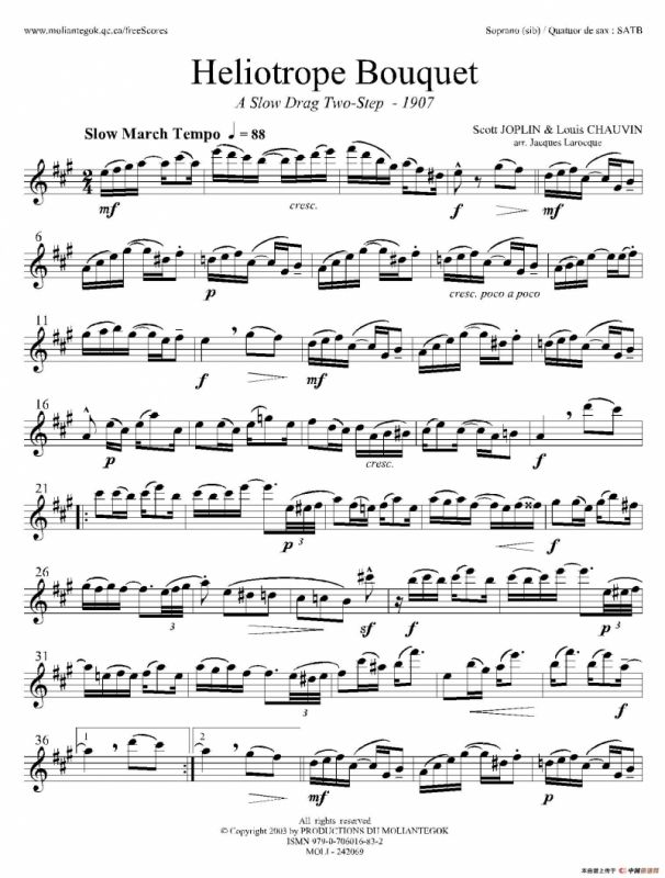 Heliotrope Bouquet（四重奏上低音萨克斯分谱）