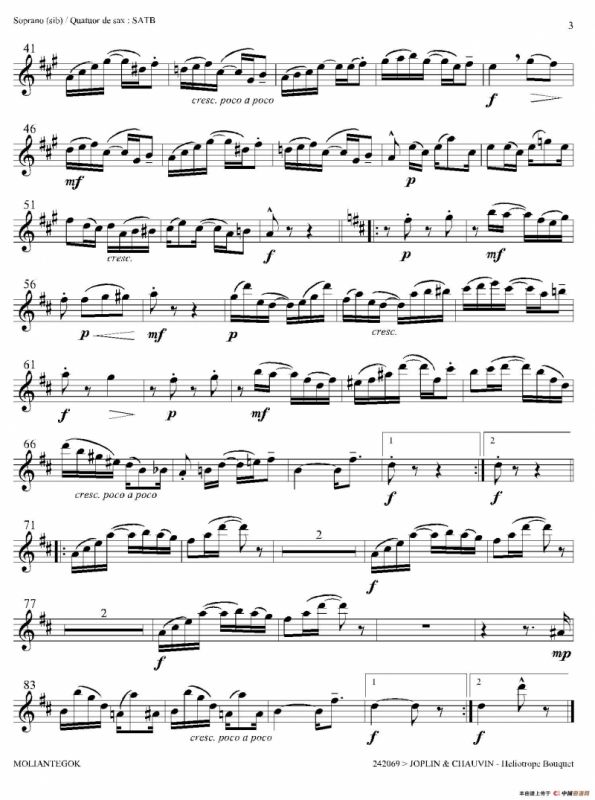 Heliotrope Bouquet（四重奏上低音萨克斯分谱）