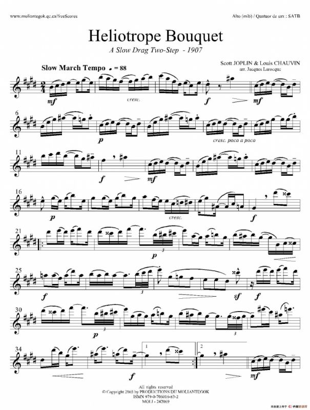 Heliotrope Bouquet（四重奏中音萨克斯分谱）