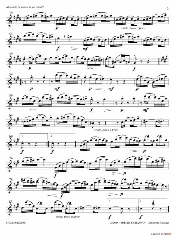 Heliotrope Bouquet（四重奏中音萨克斯分谱）