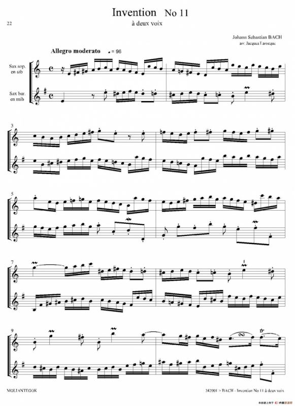 Inventions 巴赫15首创意曲（二重奏—11）
