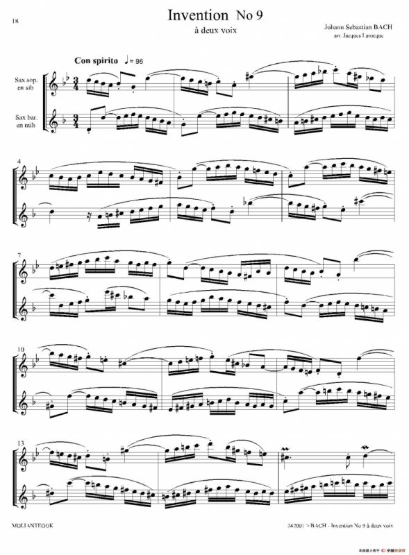 Inventions 巴赫15首创意曲（二重奏—9）