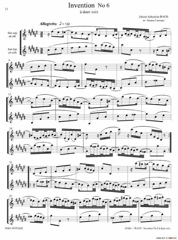 Inventions 巴赫15首创意曲（二重奏—6）