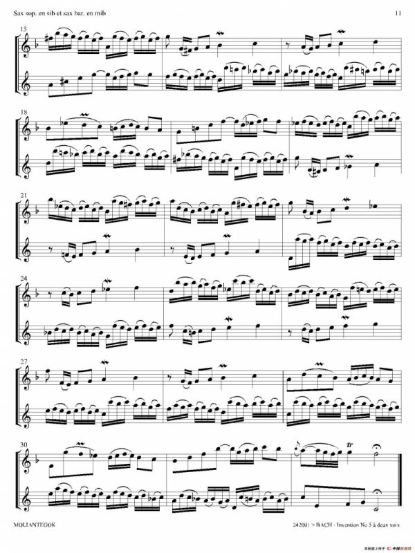 Inventions 巴赫15首创意曲（二重奏—5）