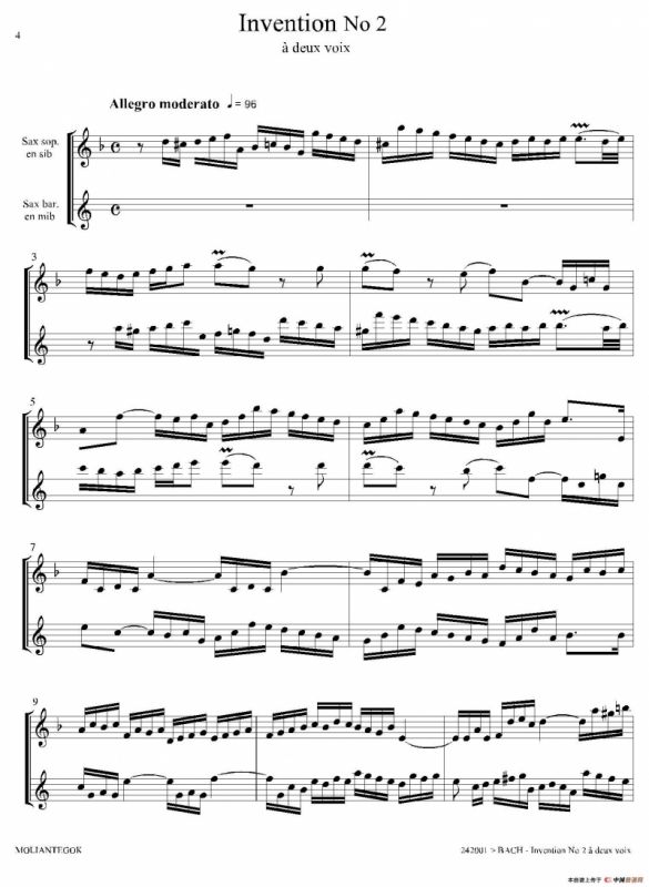 Inventions 巴赫15首创意曲（二重奏—2）