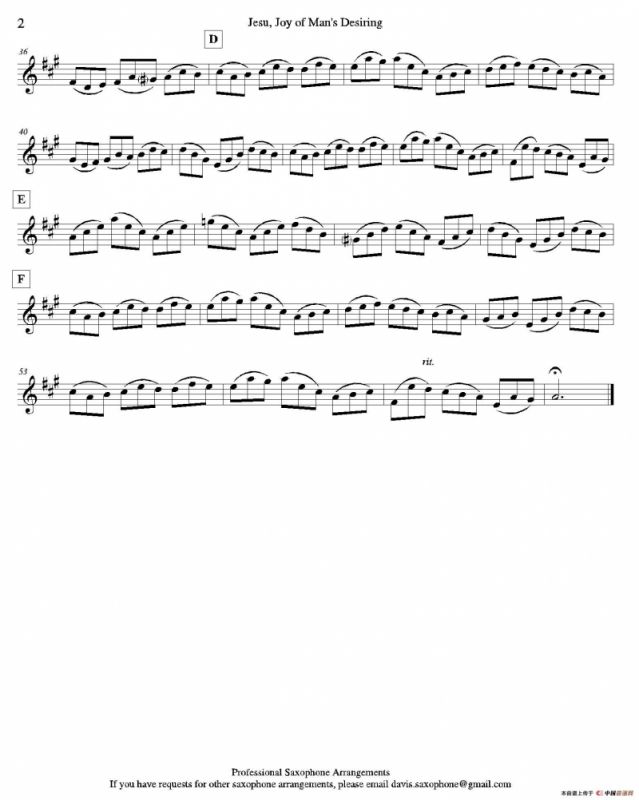 Jesu,Joy of Mans Desiring（四重奏高音萨克斯分谱）