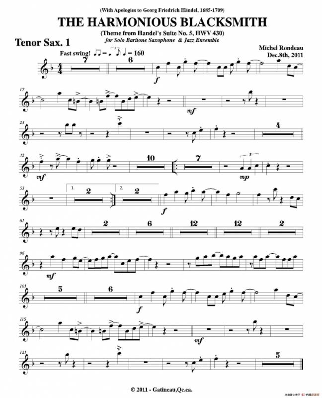 THE HARMONIOUS BLACKSMITH（第一次中音萨克斯分谱）
