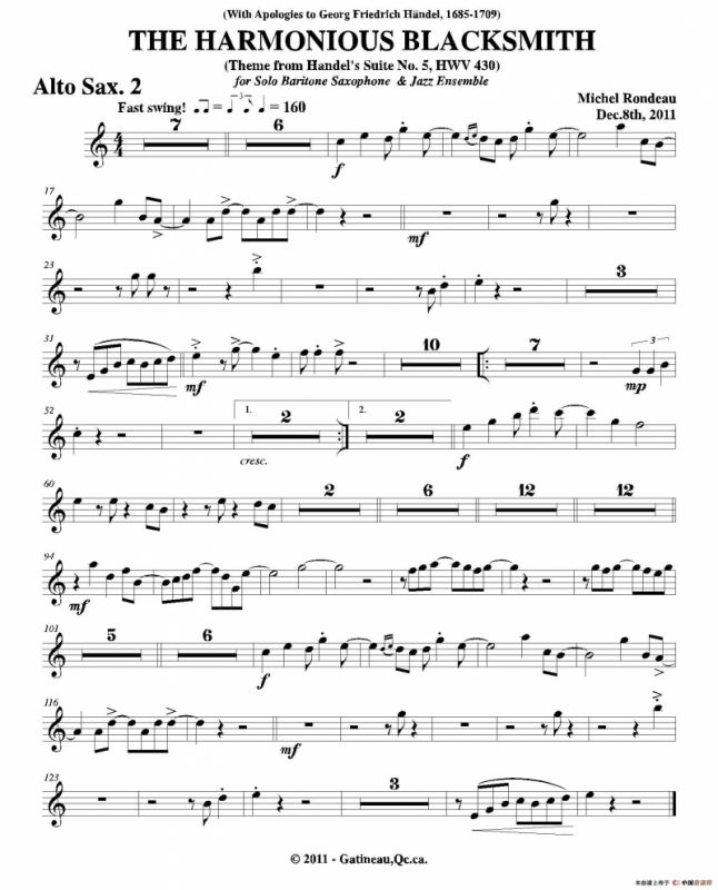 THE HARMONIOUS BLACKSMITH（第二中音萨克斯分谱）