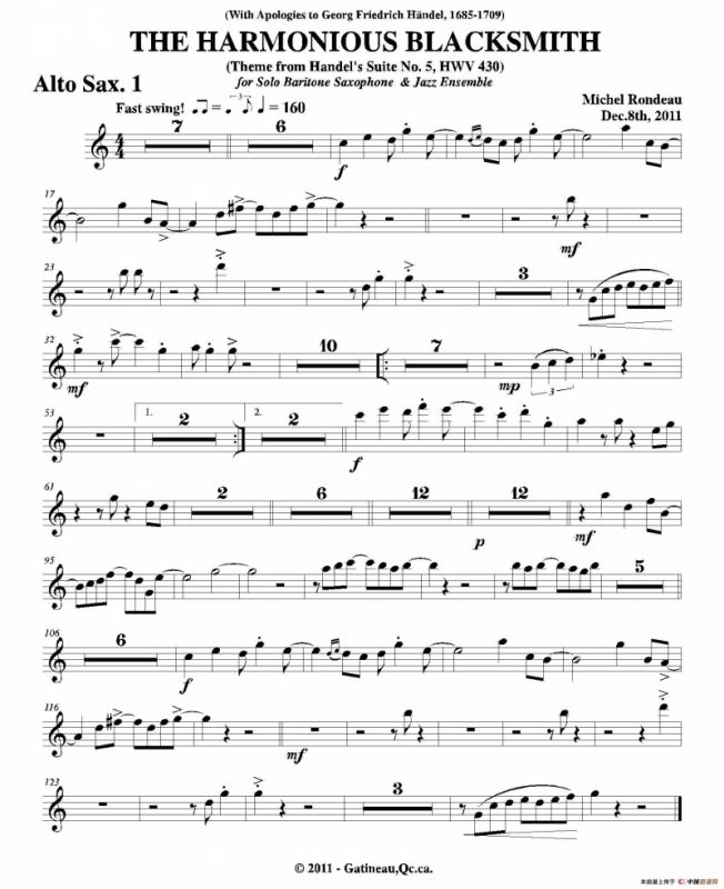 THE HARMONIOUS BLACKSMITH（第一中音萨克斯分谱）