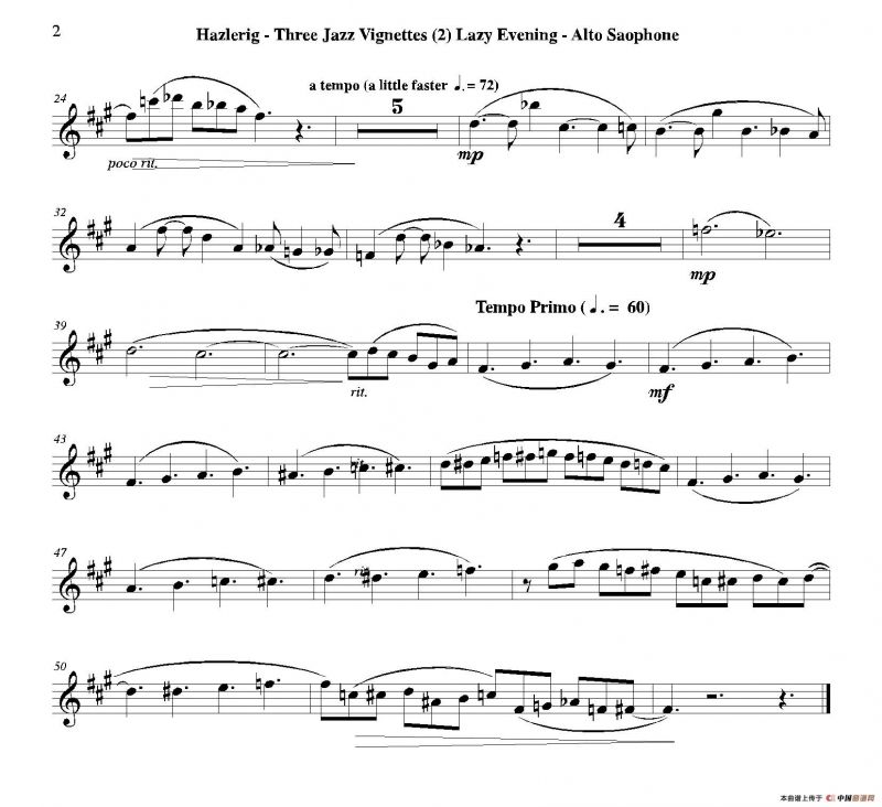 Three jazz vignettes（第二乐章）（三重奏中音萨克斯分谱）