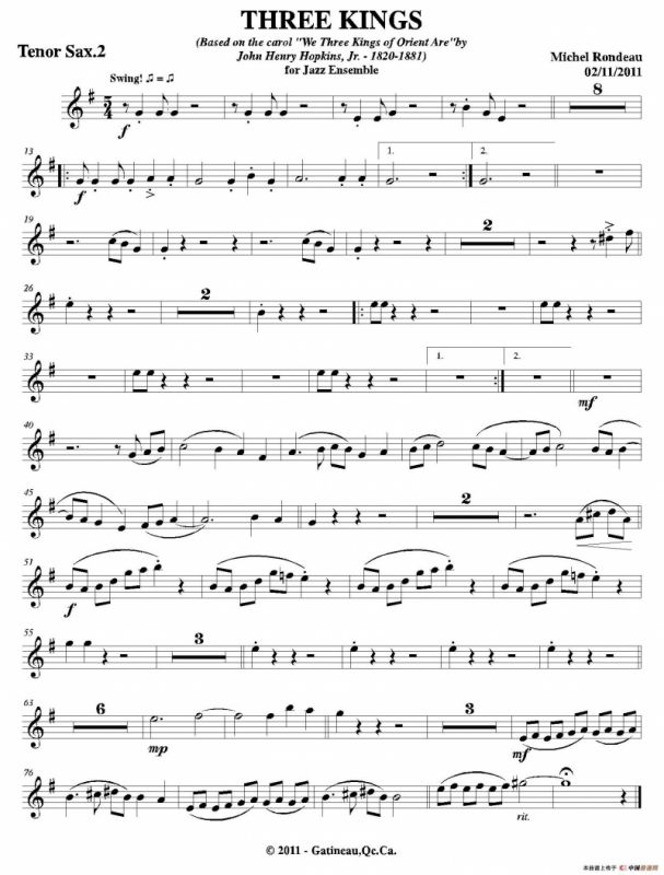 THREE KINGS（第二次中音萨克斯分谱）