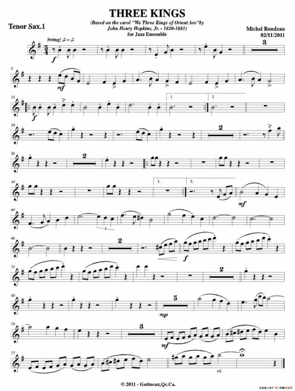 THREE KINGS（第一次中音萨克斯分谱）