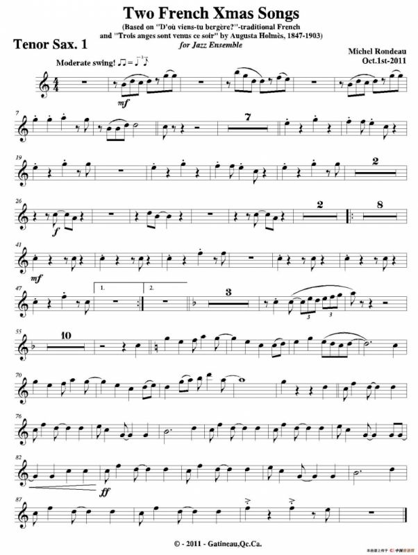 Two French Xmas Songs（第一次中音萨克斯分谱）