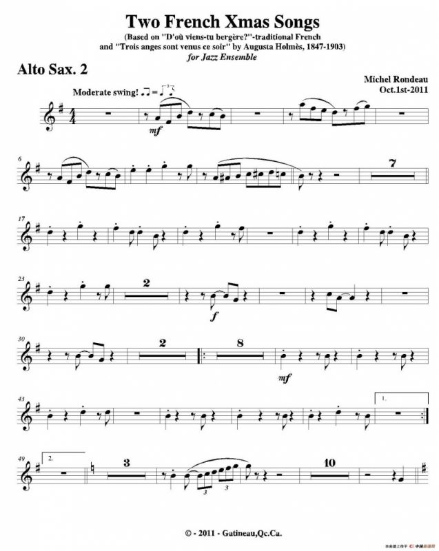 Two French Xmas Songs（第二中音萨克斯分谱）
