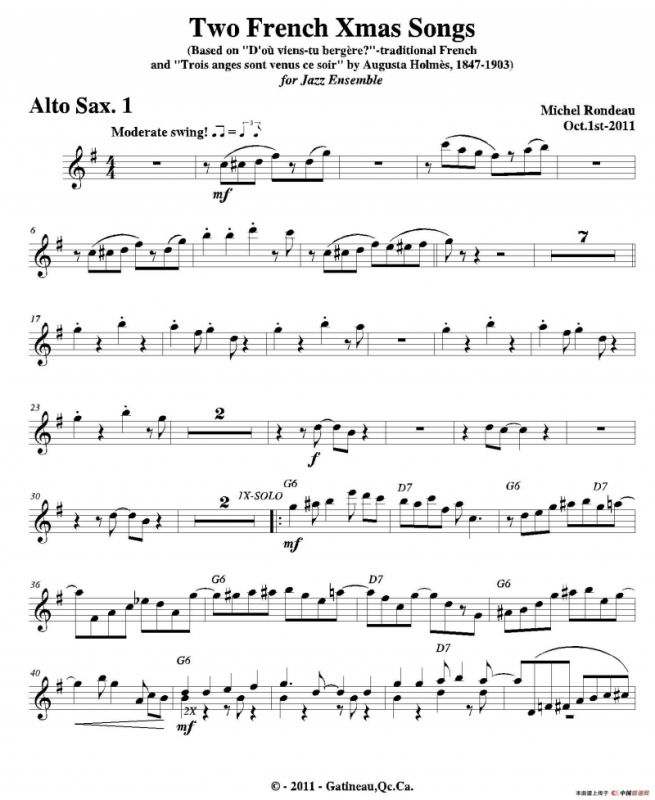 Two French Xmas Songs（第一中音萨克斯分谱）