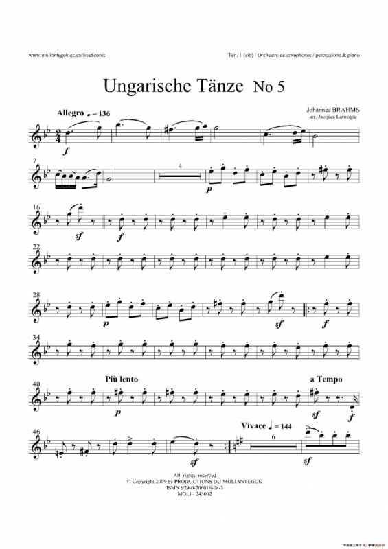 Ungarische Tnze No 5（十五重奏Ten.1-2-3分谱）