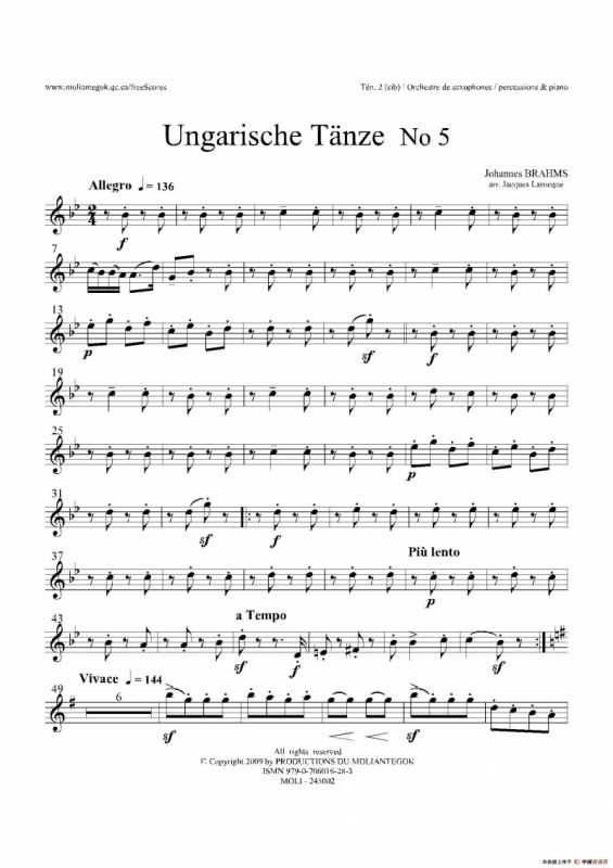 Ungarische Tnze No 5（十五重奏Ten.1-2-3分谱）