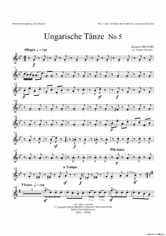 Ungarische Tnze No 5（十五重奏Ten.1-2-3分谱）