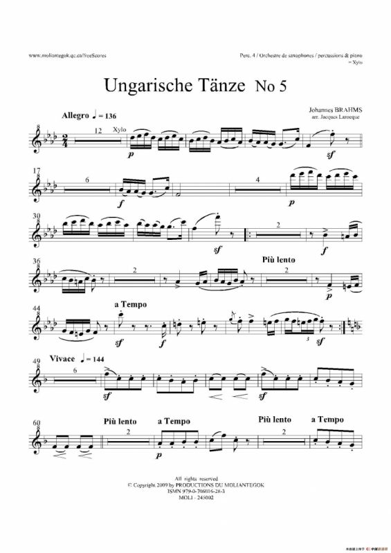 Ungarische Tnze No 5（十五重奏Perc.1-2-3-4-5分谱）