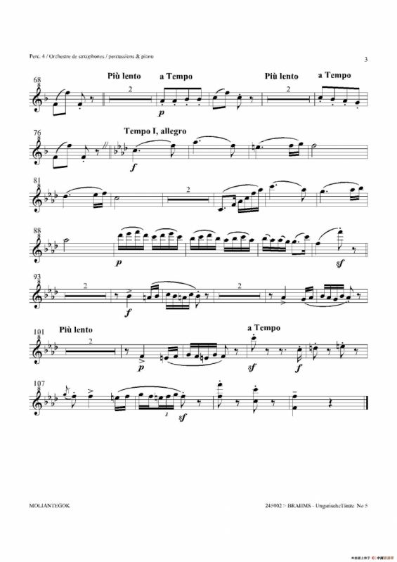 Ungarische Tnze No 5（十五重奏Perc.1-2-3-4-5分谱）
