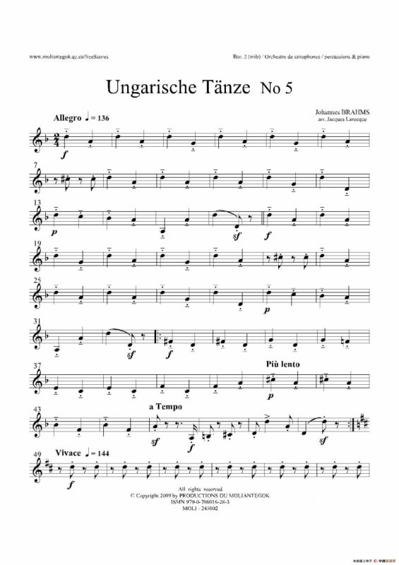 Ungarische Tnze No 5（十五重奏Bar.1-2-3分谱）