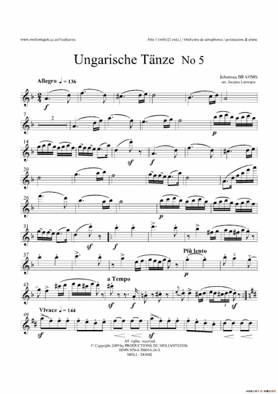 Ungarische Tnze No 5（十五重奏Alt.1-2-3分谱）